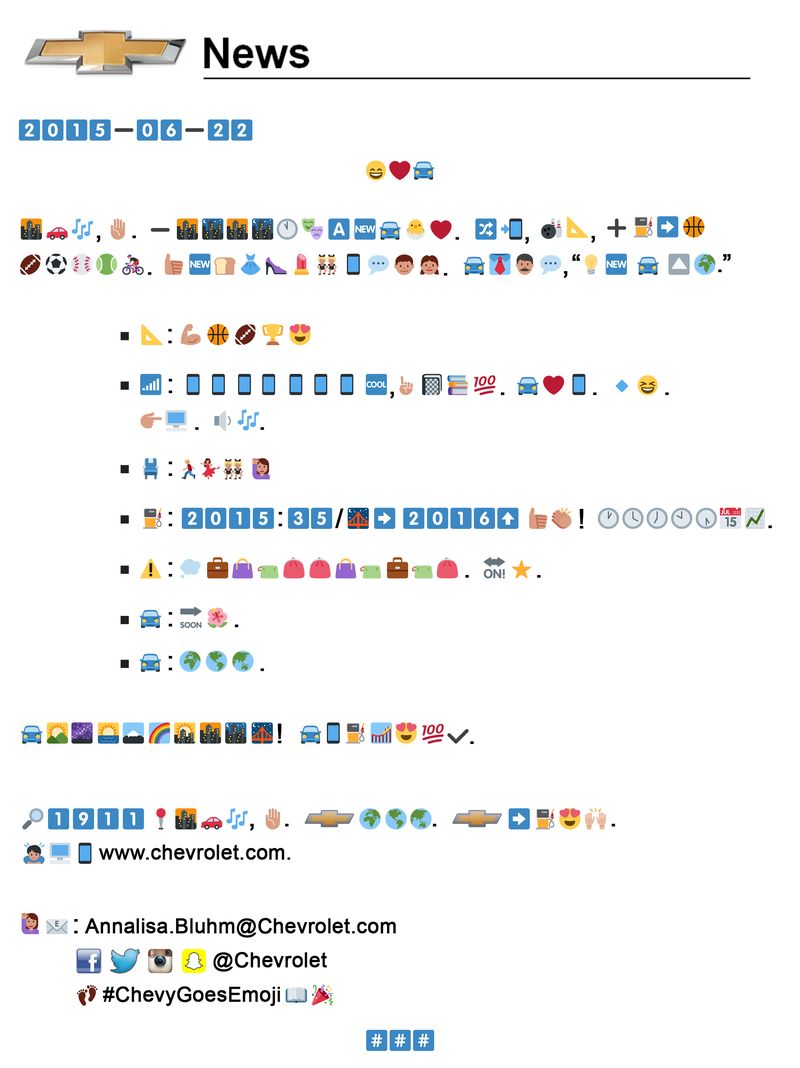 Chevrolet faz um press release feito só de emojis