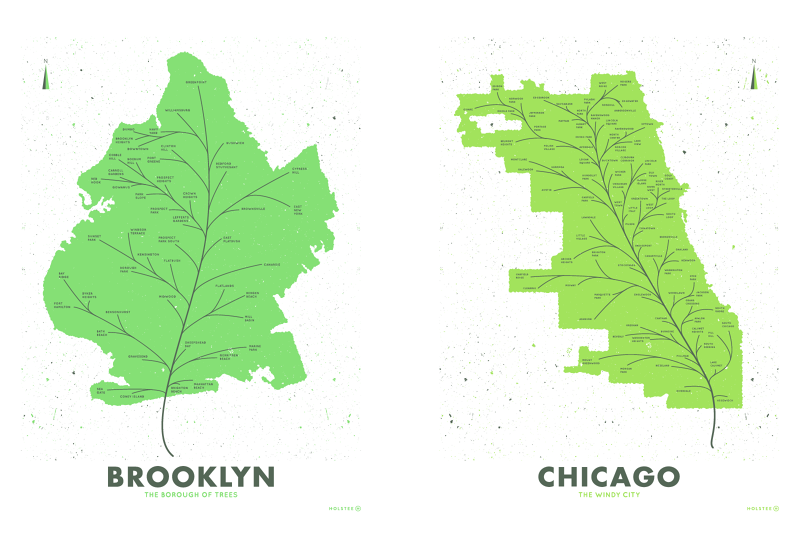 Designer transforma mapas de cidades americanas em folhas